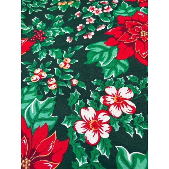 Vintage Christmas Fabric Country Red & Green Poinsettias & Holly Cotton Material - Picture 3 of 6